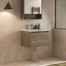 Banyetti Mino 600mm Wall Hung Vanity with Lira Basin- Nebraska Oak in Brown - thumbnail 3