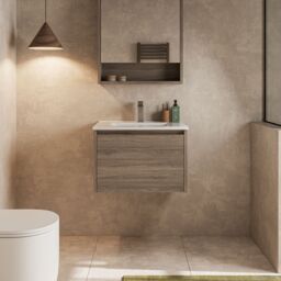 Banyetti Mino 600mm Wall Hung Vanity with Lira Basin- Nebraska Oak in Brown - thumbnail 2
