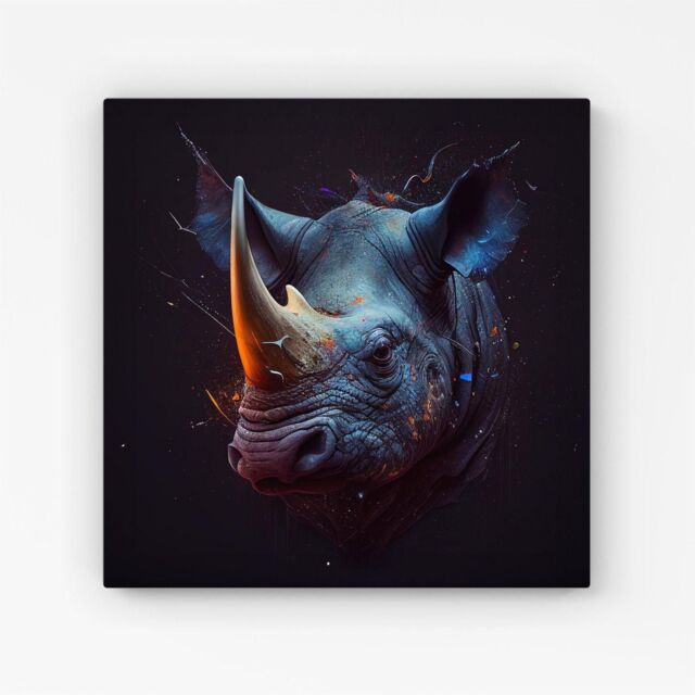 Warren Reed - Designer Rhino Face Splashart Canvas in Grey - Size: w10 inch x h10 inch - image 1