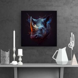 Warren Reed - Designer Rhino Face Splashart Canvas in Grey - Size: w10 inch x h10 inch - thumbnail 2