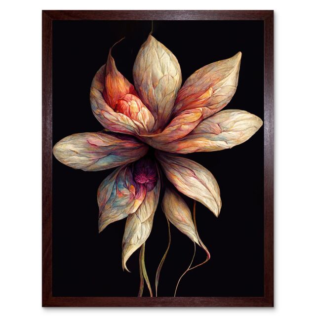 "Artery8 Wall Art Print Abstract Flower Display On Dark Background Art Framed in Brown - Size: W12"" x H16""" - image 1