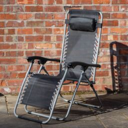 Samuel Alexander Multi Position Garden Zero Gravity Relaxer Chair Sun Lounger in Black & Silver