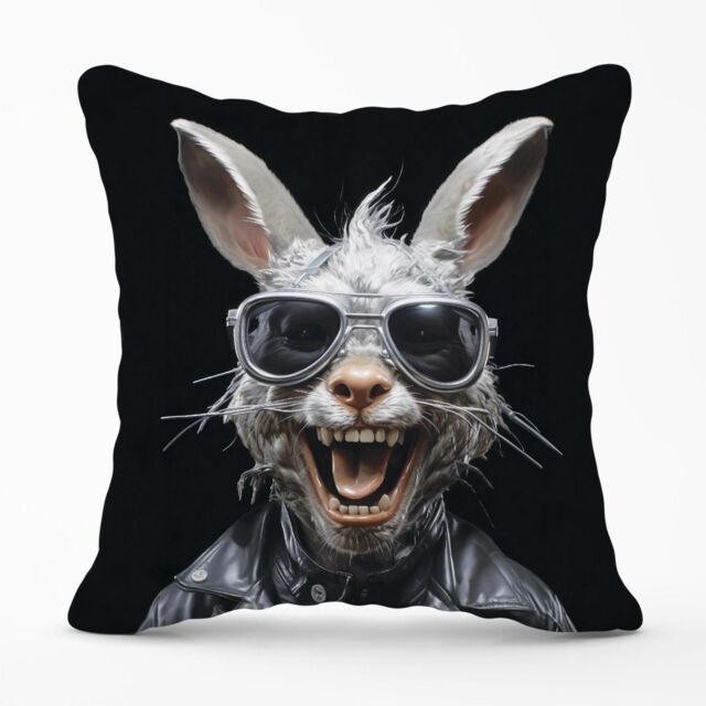 Warren Reed - Designer Funky Rabbit Face With Glasses Outdoor Cushion in Grey - Size: 60 cm x 60 cm - image 1