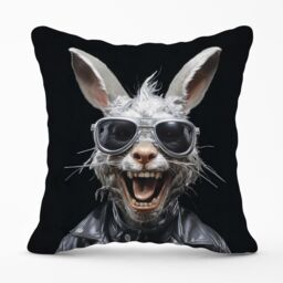 Warren Reed - Designer Funky Rabbit Face With Glasses Outdoor Cushion in Grey - Size: 60 cm x 60 cm - thumbnail 1