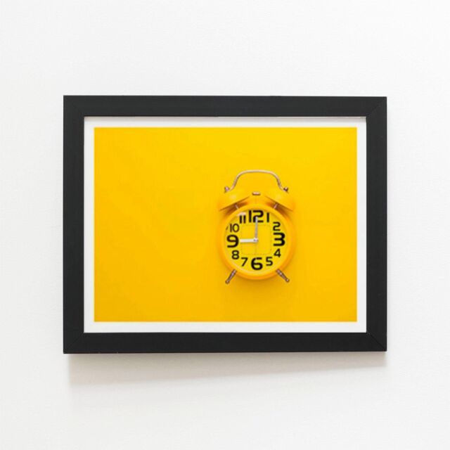 "Warren Reed - Designer Yellow Alarm Clock Framed Art Print in Black - Size: W8"" x H10""" - image 1