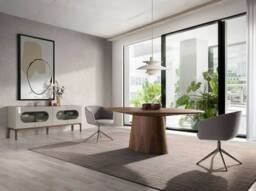 Angel Cerda Light Grey Fabric Swivel Dining Chair, Chrome Legs - thumbnail 4
