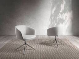 Angel Cerda Light Grey Fabric Swivel Dining Chair, Chrome Legs - thumbnail 3