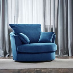 Furnishings For Less UK Fernando Soft Plush Velvet Fabric Swivel Chair 360 Rotation Single Seater in Blue - thumbnail 2