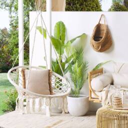 Wyld and Coco White Macrame Hanging Chair - Plaited Cotton Seat Indoor Swing - thumbnail 1
