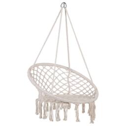 Wyld and Coco White Macrame Hanging Chair - Plaited Cotton Seat Indoor Swing - thumbnail 4