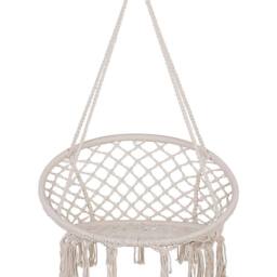 Wyld and Coco White Macrame Hanging Chair - Plaited Cotton Seat Indoor Swing - thumbnail 2