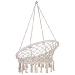 Wyld and Coco White Macrame Hanging Chair - Plaited Cotton Seat Indoor Swing - thumbnail 5