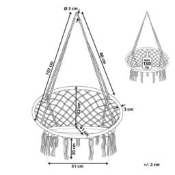 Wyld and Coco White Macrame Hanging Chair - Plaited Cotton Seat Indoor Swing - thumbnail 3