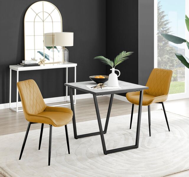 FurnitureboxUK Carson White Marble Effect Square Dining Table & 2 Velvet Pesaro Black Leg Chairs in Mustard - image 1