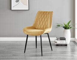 FurnitureboxUK Carson White Marble Effect Square Dining Table & 2 Velvet Pesaro Black Leg Chairs in Mustard - thumbnail 4