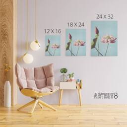 "Artery8 Pink Lotus Flower Blooms Canvas Wall Art Print Ogawa Kazumasa in Blue - Size: W18"" x H24""" - thumbnail 4