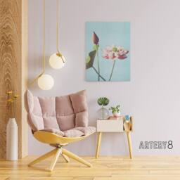 "Artery8 Pink Lotus Flower Blooms Canvas Wall Art Print Ogawa Kazumasa in Blue - Size: W18"" x H24""" - thumbnail 3