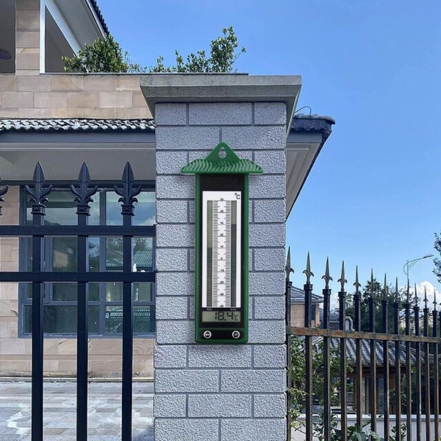 mysmartbuy Outdoor Thermometer with Min & Max - Battery Powered Wall or Fence Mounted Easy to Read Temperature Reader with LCD Display in Green - image 1