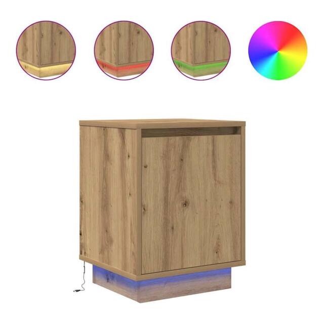 Berkfield Home Bedside Cabinets with LED Lights¬†2 pcs Artisan Oak 38x34x50 cm in Natural - Size: 38 x 34 x 50 cm - image 1