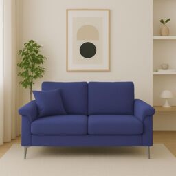 KOSY KOALA Modern Blue Sofa 2 1 Seater Set Fabric with Chrome Feet - Comfortable Couch with Cushion for Living Room, Bedroom or Office - thumbnail 4
