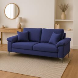 KOSY KOALA Modern Blue Sofa 2 1 Seater Set Fabric with Chrome Feet - Comfortable Couch with Cushion for Living Room, Bedroom or Office - thumbnail 3