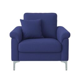 KOSY KOALA Modern Blue Sofa 2 1 Seater Set Fabric with Chrome Feet - Comfortable Couch with Cushion for Living Room, Bedroom or Office - thumbnail 2