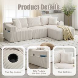 Direct Wicker Modular Sectional Sofa, L Shaped Comfy Cloud Couch in Off-White - Size: 3 Seater - thumbnail 4