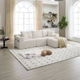 Direct Wicker Modular Sectional Sofa, L Shaped Comfy Cloud Couch in Off-White - Size: 3 Seater - thumbnail 8