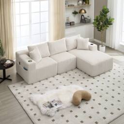 Direct Wicker Modular Sectional Sofa, L Shaped Comfy Cloud Couch in Off-White - Size: 3 Seater - thumbnail 1