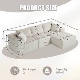 Direct Wicker Modular Sectional Sofa, L Shaped Comfy Cloud Couch in Off-White - Size: 3 Seater - thumbnail 7