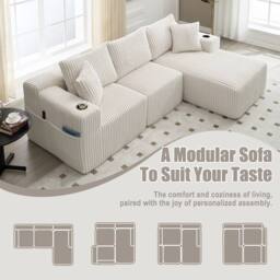 Direct Wicker Modular Sectional Sofa, L Shaped Comfy Cloud Couch in Off-White - Size: 3 Seater - thumbnail 5
