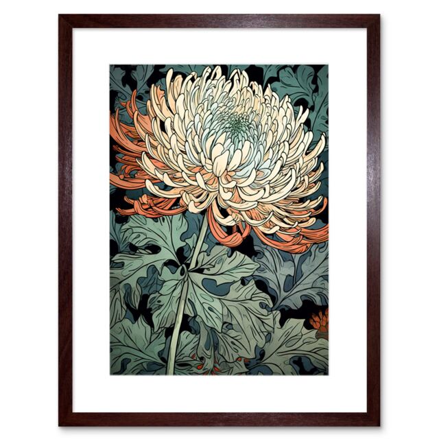 "Artery8 Wall Art Print Pastel Gradient Colour Chrysanthemum Flower Bloom Artwork Framed 9X7 Inch in Brown - Size: W7"" x H9""" - image 1