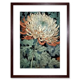 "Artery8 Wall Art Print Pastel Gradient Colour Chrysanthemum Flower Bloom Artwork Framed 9X7 Inch in Brown - Size: W7"" x H9""" - thumbnail 1