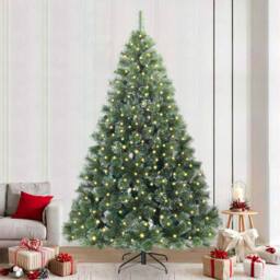 Berkfield Home Artificial Christmas Tree with 300 LEDs Green 240 cm PE & PVC - thumbnail 1