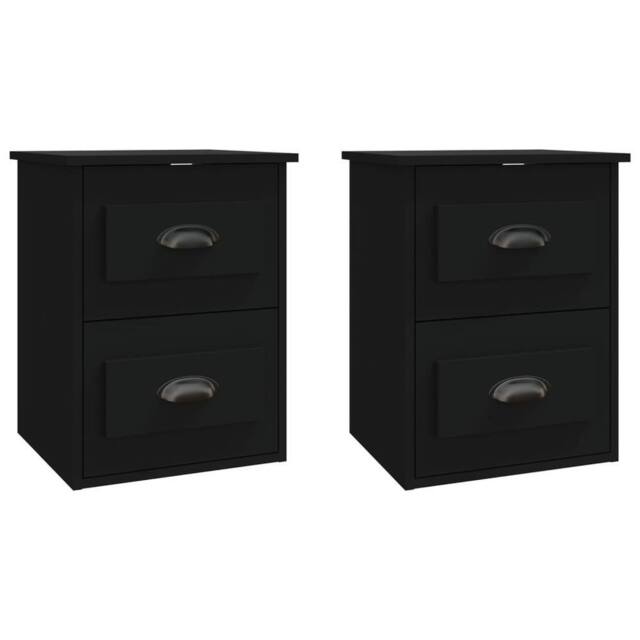 Berkfield Home Wall-mounted Bedside Cabinets 2 pcs Black 41.5x36x53cm - Size: 41.5x36x53 cm - image 1