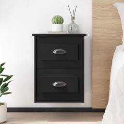 Berkfield Home Wall-mounted Bedside Cabinets 2 pcs Black 41.5x36x53cm - Size: 41.5x36x53 cm - thumbnail 2