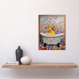 Artery8 Yellow Rubber Duck Ducky Bath Time Bathroom Toilet Art Yellow Mosaic Kids Room Nursery Unframed Wall Art Print Poster Home Decor Premium - thumbnail 4
