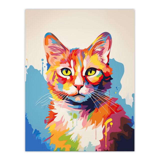 "Artery8 Wall Art Print Ginger Cat Lover Gift Pet Portrait Colourful Artwork Painting Poster - Size: W18"" x H24""" - image 1