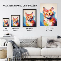 "Artery8 Wall Art Print Ginger Cat Lover Gift Pet Portrait Colourful Artwork Painting Poster - Size: W18"" x H24""" - thumbnail 3