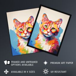 "Artery8 Wall Art Print Ginger Cat Lover Gift Pet Portrait Colourful Artwork Painting Poster - Size: W18"" x H24""" - thumbnail 2