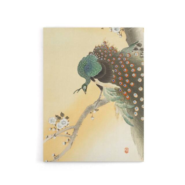 "Artery8 Peacock On A Cherry Blossom Tree Canvas Wall Art Print Koson in Orange - Size: W18"" x H24""" - image 1