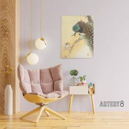 "Artery8 Peacock On A Cherry Blossom Tree Canvas Wall Art Print Koson in Orange - Size: W18"" x H24""" - thumbnail 3