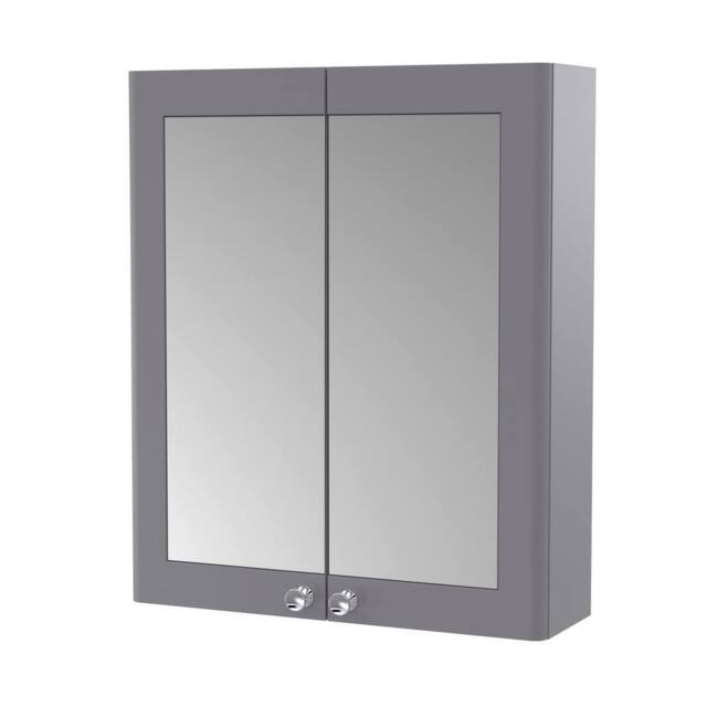 Balterley Traditional Bathroom Wall Hung 2-Door Mirror Cabinet, Grey, 600mm in Grey - image 1