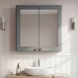 Balterley Traditional Bathroom Wall Hung 2-Door Mirror Cabinet, Grey, 600mm in Grey - thumbnail 8