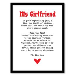 "Artery8 Love Poem Gamer Nerd Girlfriend Romantic Poetry Framed Art Print in White - Size: W12"" x H16""" - thumbnail 1