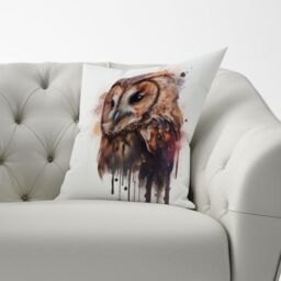 Warren Reed - Designer Tawny Owl Face Splashart Light Background Cushions in Brown - Size: 60 cm x 60 cm - thumbnail 3