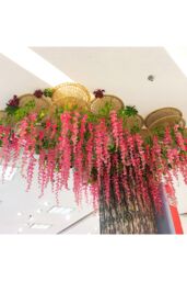 Living and Home 12 Pcs Hanging Artificial Wisteria Vine for Wedding Decoration in Pink - thumbnail 5