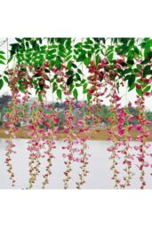 Living and Home 12 Pcs Hanging Artificial Wisteria Vine for Wedding Decoration in Pink - thumbnail 2