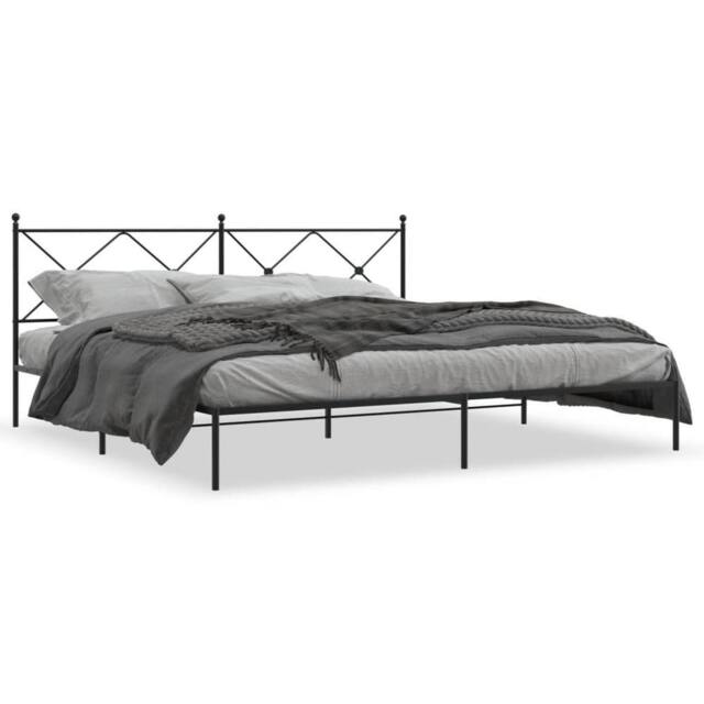 Berkfield Home Metal Bed Frame without Mattress with Headboard Black 193x203cm - Size: 193x203 cm - image 1
