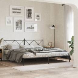Berkfield Home Metal Bed Frame without Mattress with Headboard Black 193x203cm - Size: 193x203 cm - thumbnail 2